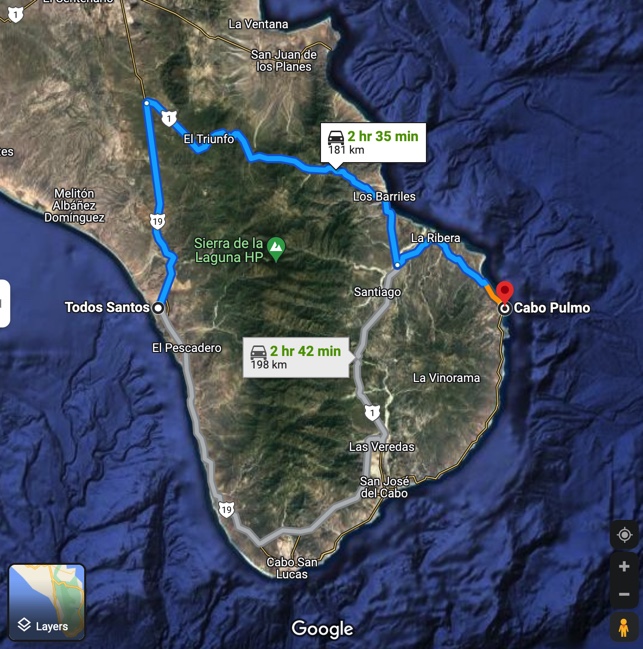 Driving from Todos Santos to Cabo Pulmo by heading north