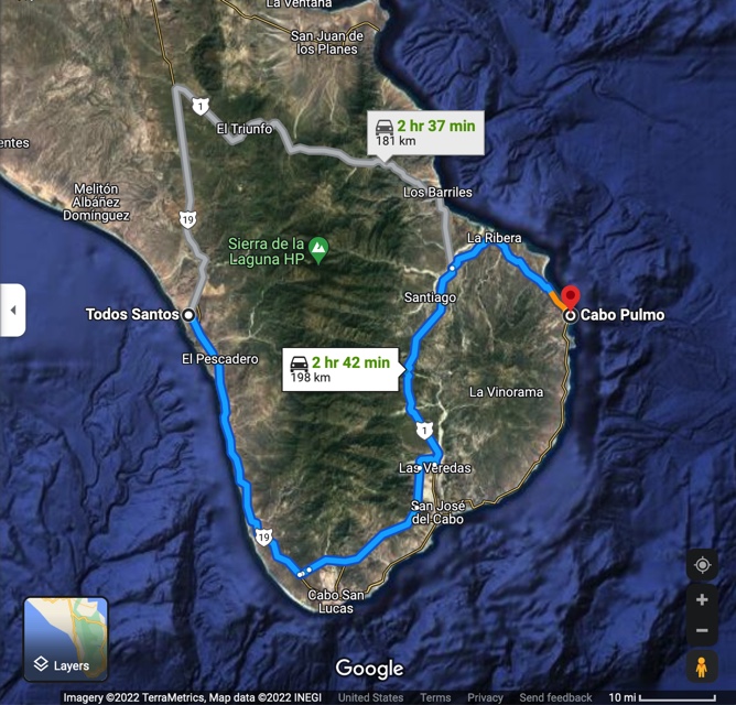 Driving from Todos Santos to Cabo Pulmo by heading South